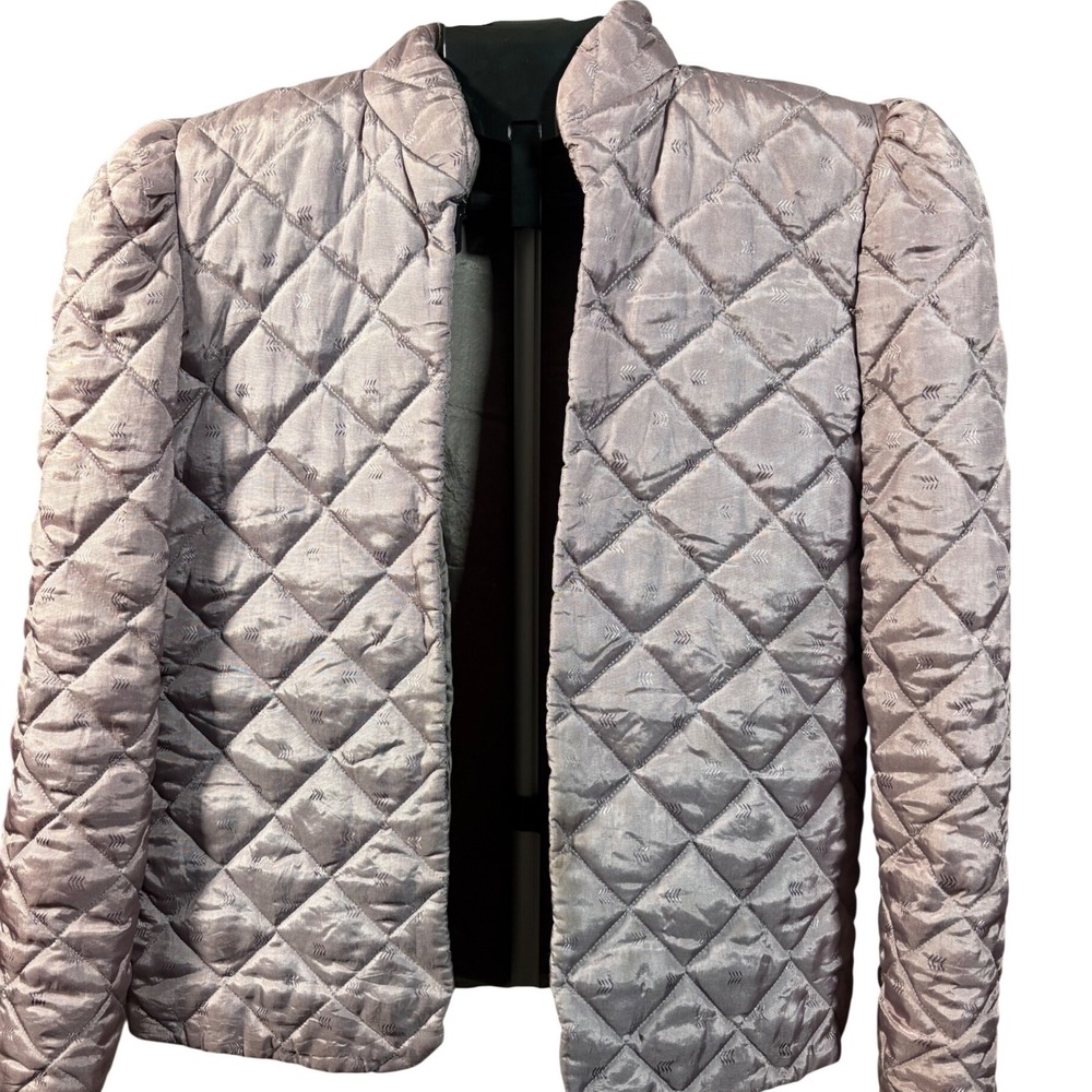Vintage Quilted Jacket Iridescent Lavender Puff Sleeve Puffer Coat